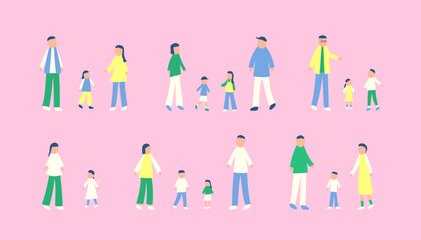 春を過ごす家族のイラストセット