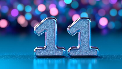 Stylish Number Eleven Celebration in Silver Metal with Turquoise Decor for Invitations