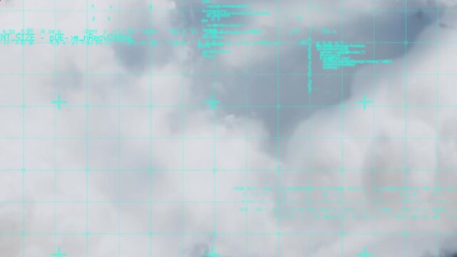 Animation of red pattern and data processing over clouds in background
