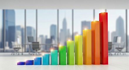 A colorful bar graph with red, orange, yellow, green, and blue bars representing different categories.
