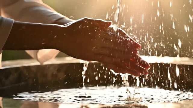 Water Ablution Ritual with Sunlit Splash for Spiritual Purity - AI Generated