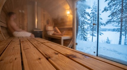 people relaxing in a sauna during winter