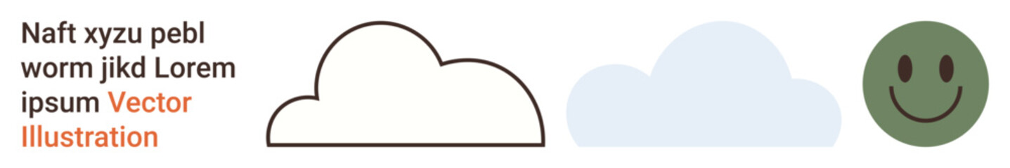 Fototapeta premium Weather, emotions, positivity, nature, creativity, mood . Simple cloud shapes and a green smiling face. Weather and emotions concept through minimal design elements