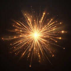Fototapeta premium a single burst of golden fireworks against black