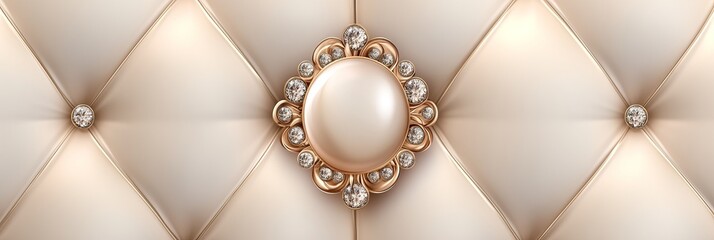 Fototapeta premium Luxurious Quilted Cream Fabric with Crystal Tufting, Elegant Texture for Upholstery and Decor