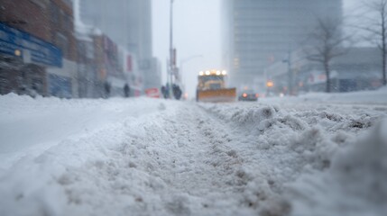 snow plow clears the road after a heavy snowfall