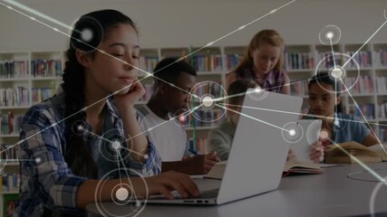 Animation of network of connections over business people using phone headsets - Powered by Adobe