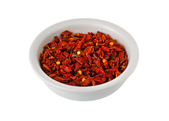 Red hot crushed chili flakes in bowl