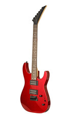 Red electric guitar musical instrument with transparent background