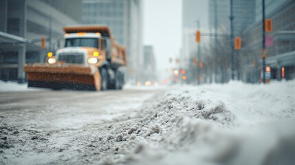 snow plow clearing city street after snowfall