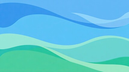 Fototapeta premium Abstract wave and sky background in blue, green and turquoise tones, flat design with simple shapes and organic lines, calming high-resolution graphic