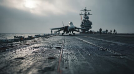 fighter jet on aircraft carrier deck