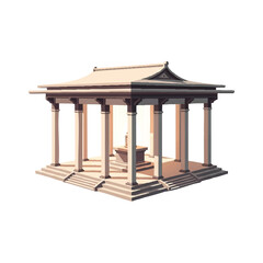Fototapeta premium A cartoon-style illustration of a classic pavilion with columns and a tiled roof on a white background with warm beige tones.