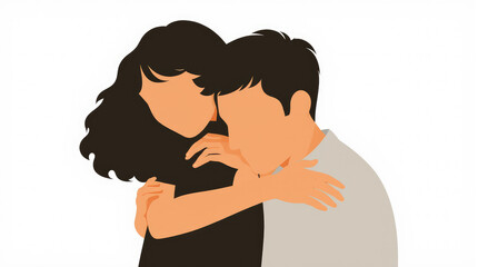 Embracing couple in a warm, affectionate pose, showcasing intimacy and connection, with soft colors and minimalistic design, perfect for romantic themes and relationship illustrations