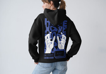Mockup Of Woman Wearing Customized Hoodie, Rear View
