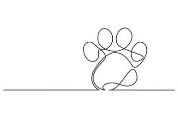 Modern single line illustration clean outline style dog paw print with spiral details © aftabul2001