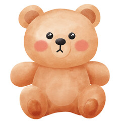 Obraz premium Cute Watercolor Sitting Teddy Bear Illustration: Adorable Baby Animal Character for Girls' Nursery and Baby Shower Design