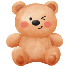 Cute Watercolor Sitting Teddy Bear  Illustration: Adorable Baby Animal Character for Girls' Nursery and Baby Shower Design