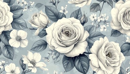 クラシックな花柄パターン（グレー＆ブルー）｜Classic Floral Pattern in Gray and Blue Tones