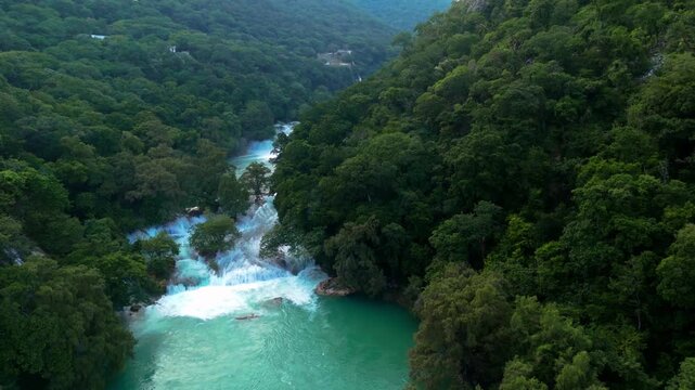 Micos Waterfalls offers beautiful views with clear water surrounded by lush greenery in Ciudad Valles, San Luis Potosi, Mexico