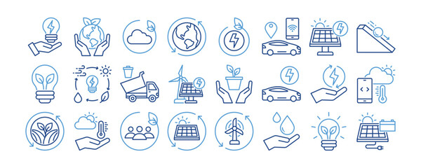 Energy Efficiency icon collection. Containing design Energy Efficiency, Environmental Conservation , Battery Charger, Carbon Neutrality, Environmental Impact