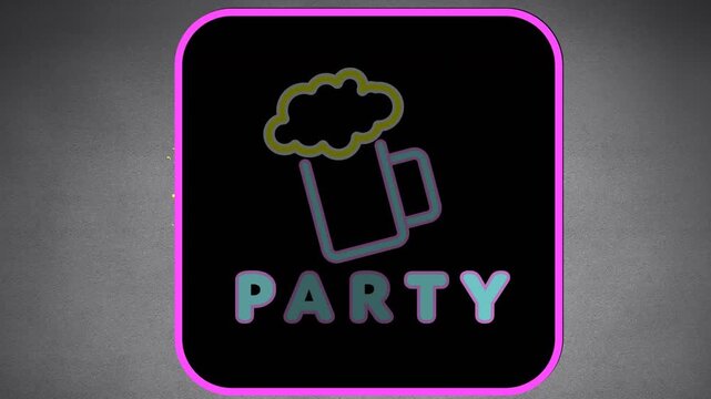 Animation of neon beer and party text over black background