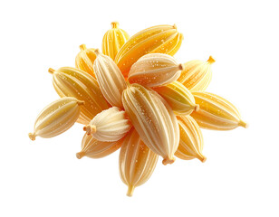 Close-up of clustered yellow-toned seeds with visible textures and isolated