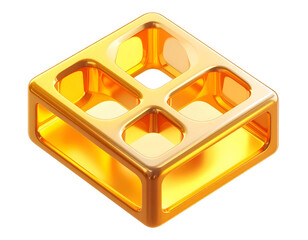 Isometric, golden, cube-like structure with a hollow, gridded center