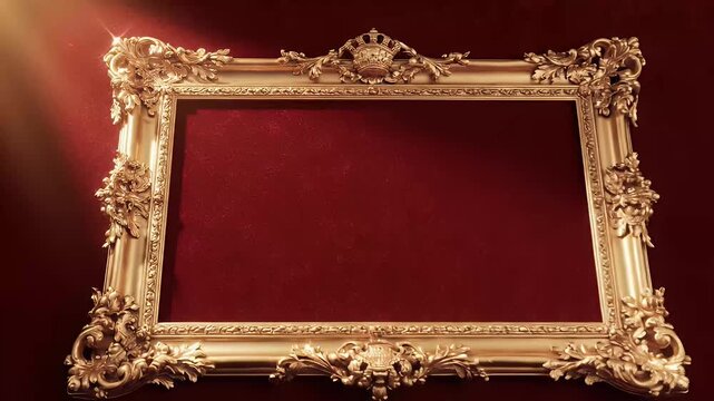 Ornate golden frame on crimson backdrop elegant design and decorative detail
