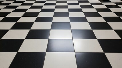 Classic Black and White Checkered Floor in Wide Perspective