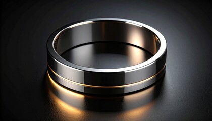 Modern brushed metal ring with polished inner surface glowing under warm light on white gradient background.