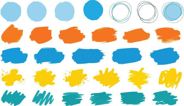 Colorful square and circle crayon text box set. Bright. grunge post brush, circles and rectangles. shapes. Banners, insignias, logos, icons, labels and badges collection