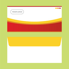 Obraz premium Set of colorful business envelope templates featuring a creative vector design with vibrant orange and green paper layout elements for a modern business sign concept.