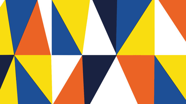 Abstract geometric background featuring a striking mosaic pattern composed of bright primary colors and stark white triangles