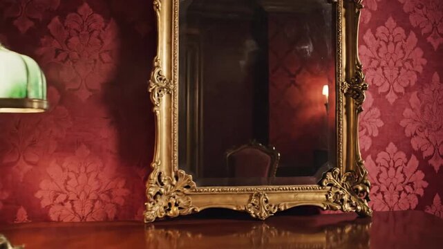Vintage desk lamp and books illuminated in a classic interior setting
