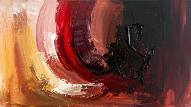 Abstract painting with oil paint texture and brushstrokes in red and black. Concept for marketing, design assets and backgrounds. Elements of tactility and expressionism for 2026 trends.