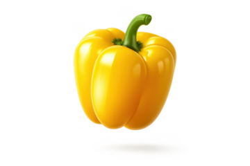 Shiny yellow bell pepper on transparent background studio food shot.