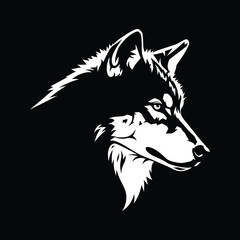 Naklejka premium Striking Black and White Wolf Head Silhouette.
