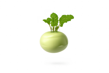 Floating Kohlrabi on transparent background, vegetable close-up view.