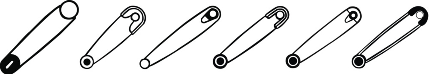 Safety pin icon set vector illustration on white background stock vector safety pins,  black isolated on a white background, essential tools for sewing, crafting, and fastening 