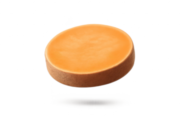 Round orange product mockup on transparent background, isometric view.