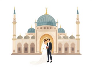 Couple standing in front of mosque
