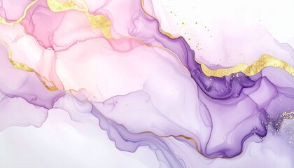 ゴールドが煌めく紫色の抽象インクテクスチャ背景Abstract Purple Ink Texture Background with Shimmering Gold