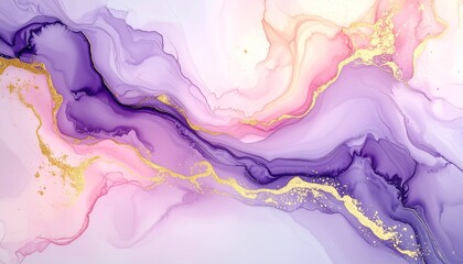 ゴールドが煌めく紫色の抽象インクテクスチャ背景Abstract Purple Ink Texture Background with Shimmering Gold