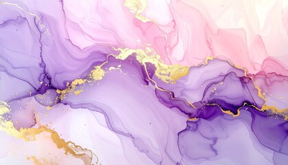 ゴールドが煌めく紫色の抽象インクテクスチャ背景Abstract Purple Ink Texture Background with Shimmering Gold