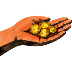 tration of Hand Holding Gold Coins