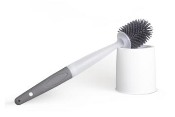 Gray Silicone Toilet Brush with White Holder - Modern Bathroom Cleaning Tool