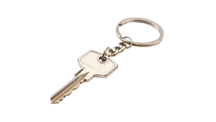 Key on keyring with a simple design on transparent background