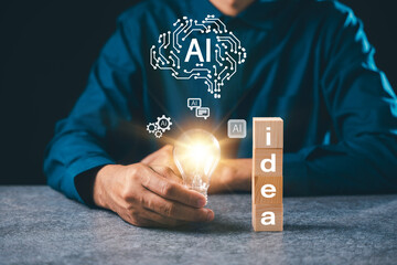 Hand holds lightbulb for business idea growth, concept solution offers marketing light bulb ideas...