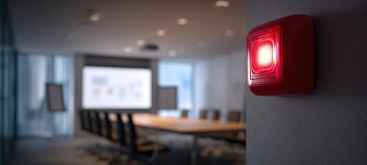 The Red Emergency Alarm Mounted on Wall of Corporate Conference Room